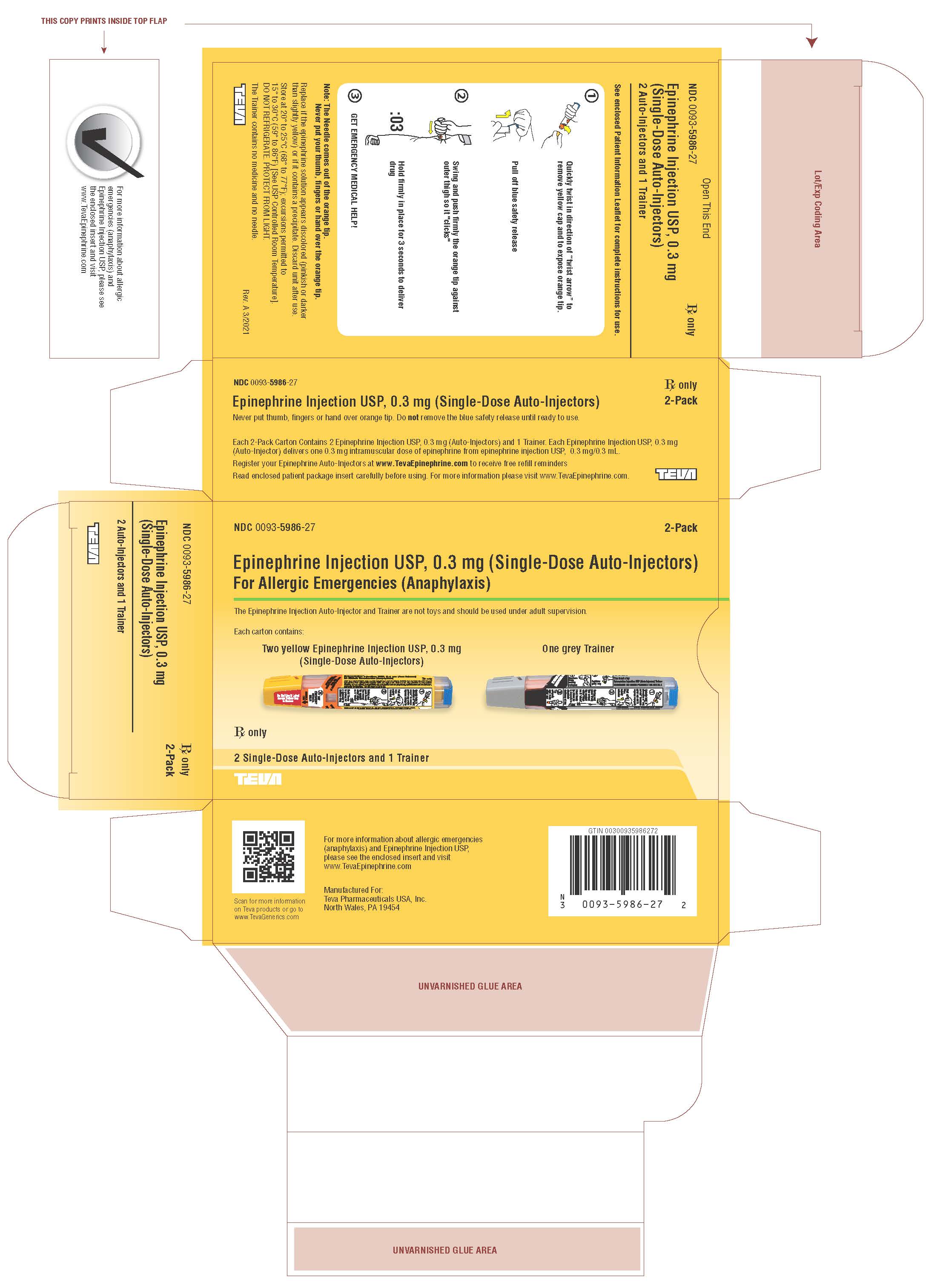 Rx Item-Epinephrine 0.3Mg Epi-Pen Epipen Syringe By Teva Pharma 2 Pens