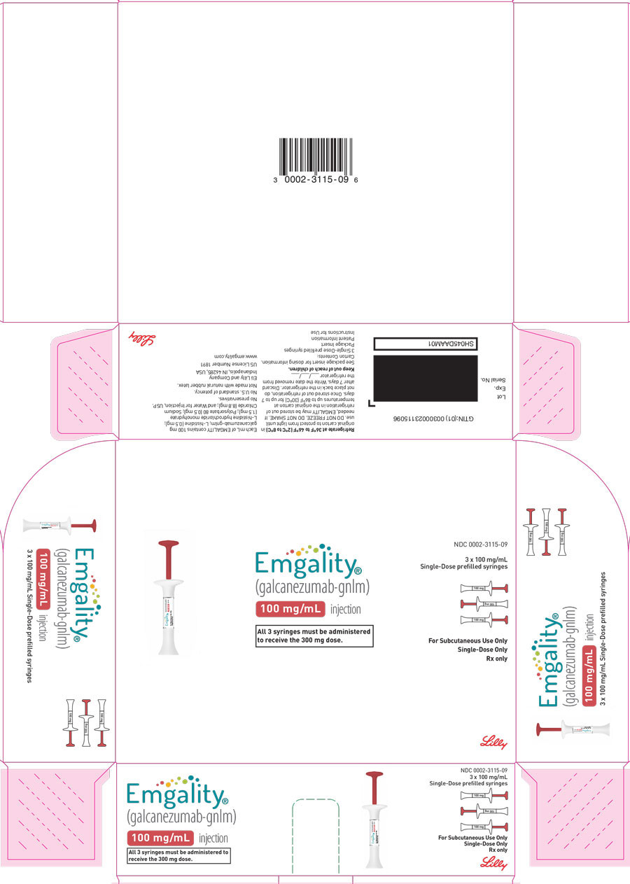 Rx Item-Emgality 100MG/ML GALCANEZUMAB 3 PFS-Keep Refrigerated - by Lilly Eli & Co USA 