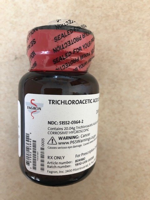 Trichloroacetic acid Ds Acid 80% Crystal 25ml By Fagron RX Item-Trichloroacetic acid Ds Acid 80% Crystal 25ml By Fagron Item No.:RX51552-0364-02 NDC No.: 51552-0364-02 51552-364-02 5155236402515520