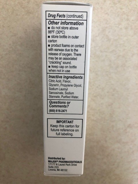 Eardrops Gen Debrox Carbamide Peroxide 6% Wax Removal Aid Drops - 0.5 Fl oz by Major Pharma Item No.:615075 615075 NDC No.: 00904-6627-35 0904-6627-35 0904662735 00904662735 UPC No.: 3-09046-62735-