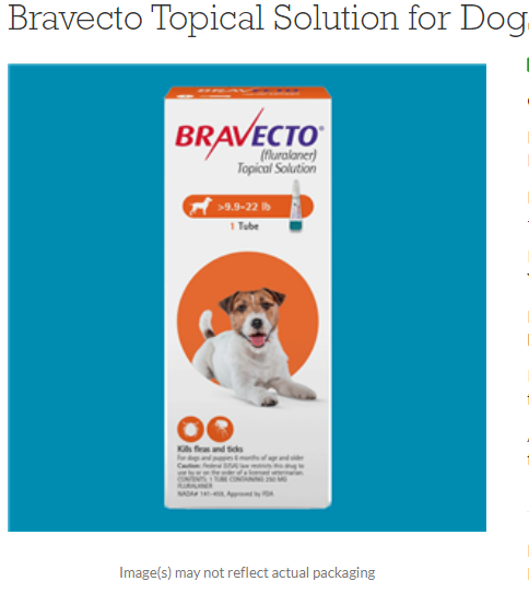Bravecto Topical Solution for Dogs 9.9 to 22 Pounds, Orange By Merck Pet Rx(Vet)
