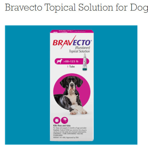 Bravecto Topical Solution for Dogs 88 to 123 Pounds, Pink Label (1 Dose x 10)