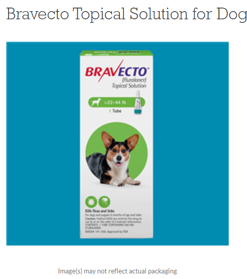 Bravecto Topical Solution for Dogs 22 to 44 Pounds, Green Label (1 Dose x 10) BY