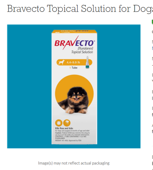 Bravecto Topical Solution for Dogs 4.4 to 9.9 Pounds, Yellow Label (1 Dose x 10)