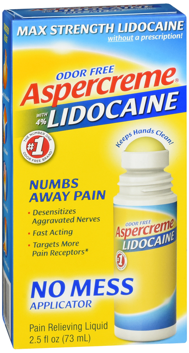 Aspercreme Lidocaine 4% No-Mess Roll-On Pain Relief Liquid 2.5oz by Chattem