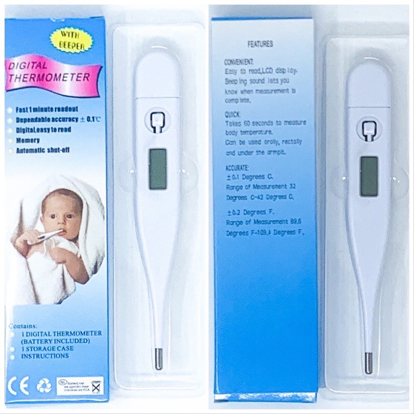 Oral Digital Thermometer, Beeping w/Memory Auto Shut-Off