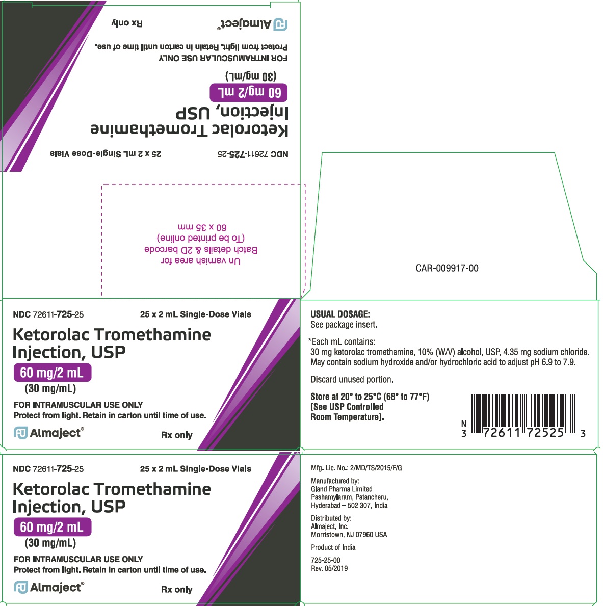 Rx Item-Ketorolac Tromethamine 60MG 25X2 ML Single Dose Vial by Almaject Pharma USA  Gen Toradol