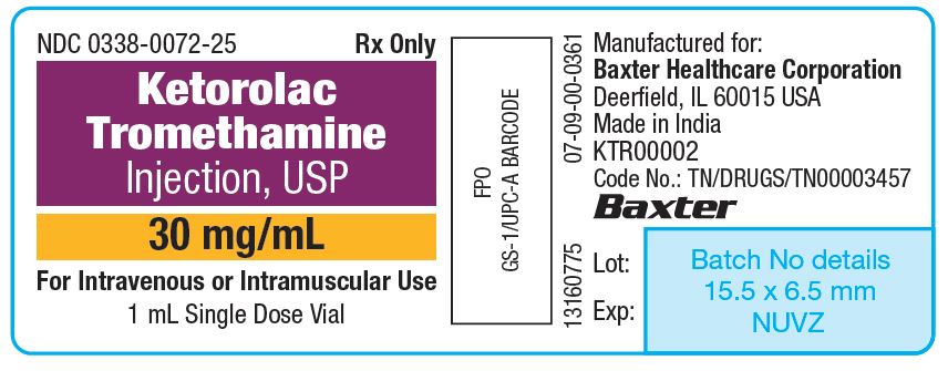 Rx Item-Ketorolac Tromethamine 30MG 25X1 ML Single Dose Vial by Baxter Pharma USA 