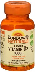 Case of 12-Sundown Naturals Vitamin D3 1000 IU Chewable Tablet 120