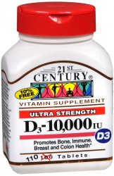 Case of 12-Vitamin D XS 10000 Unit Tab 110 By 21st Century Nutriti