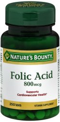 Case of 12-Folic Acid 0.8mg Tablet 250 Count Nat Bounty