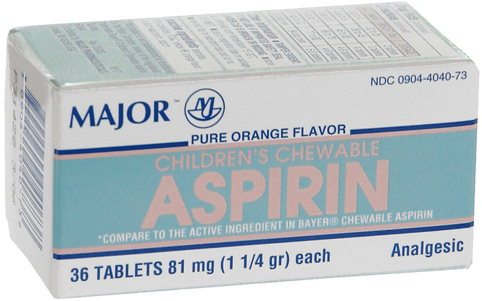 Case of 24-Aspirin 81mg Chewable Orange 36 By Major Pharma Gen St.