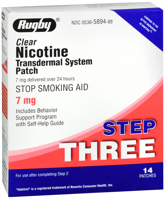 Case of 24-Nicotine Transdermal Patch 7mg 14 Count Step 3 Rugby Major