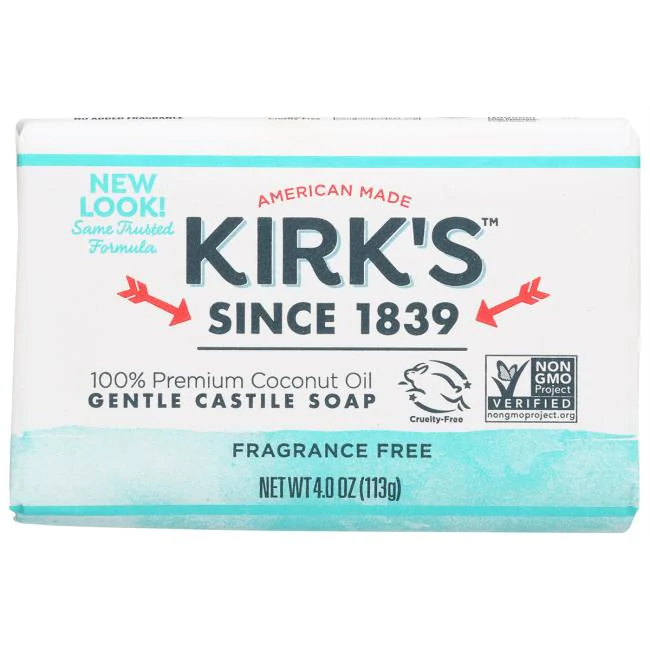Castile Soap Bar Fragrance Free 4 Oz BY KIRKS NATURAL