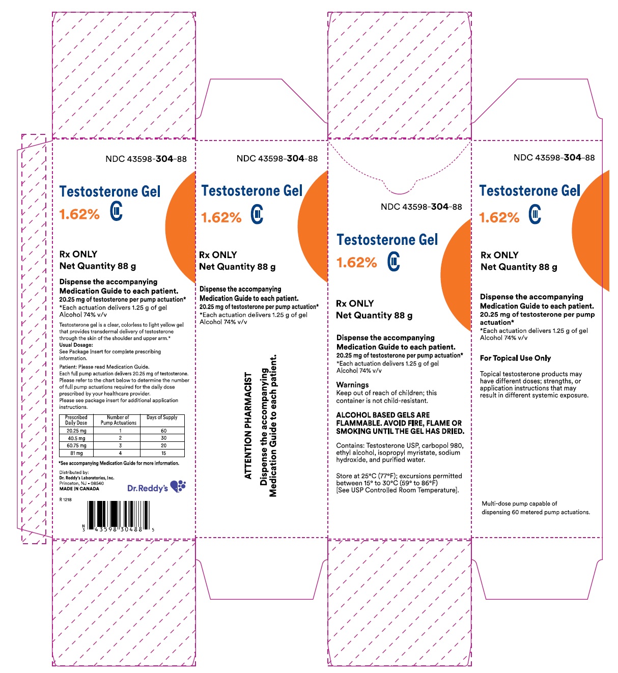 DEA- Cl3-Testosterone 1.62% 88 GM Gel by DR Reddys Lab USA 