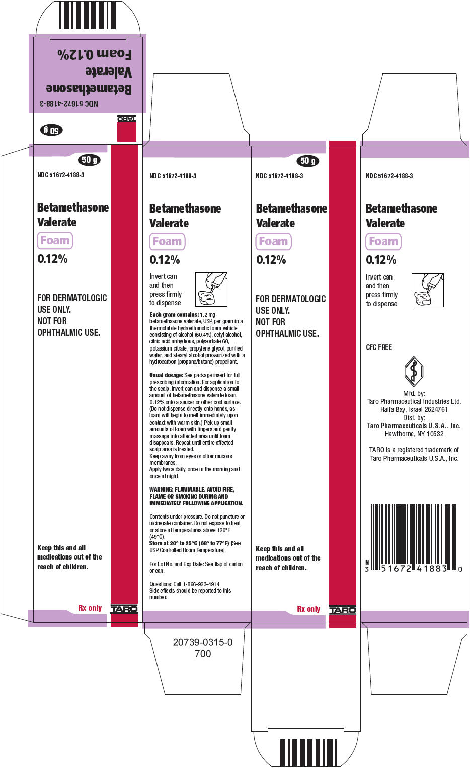 Rx Item-Betamethasone Valerate 0.12% 50 GM Foam by Taro Pharma USA Gen Luxiq 