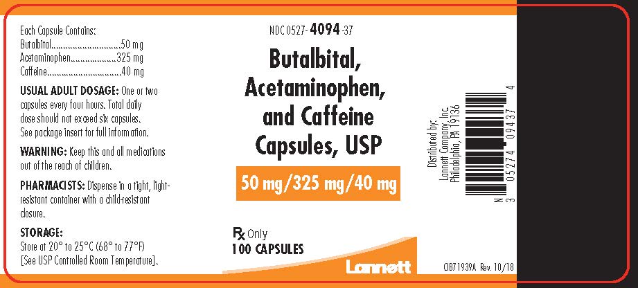 Rx Item-Butalbital-Acetaminophen-Caf 50-325-40 100 Cap by Lannett Pharma USA 