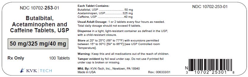 DEA Item-Butalbital-Acetaminophen-Caffeine 50-325-40 100 Tab by KVK-Tech Pharma USA 