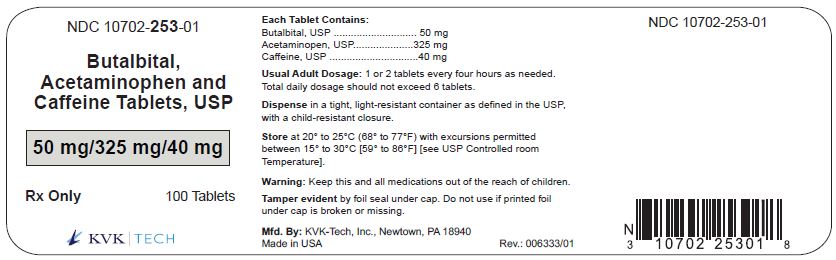 RX Item-Butalbital-Acetaminophen-Caffe 50-325-40 100 Tab by Kvk-Tech Pharma USA 