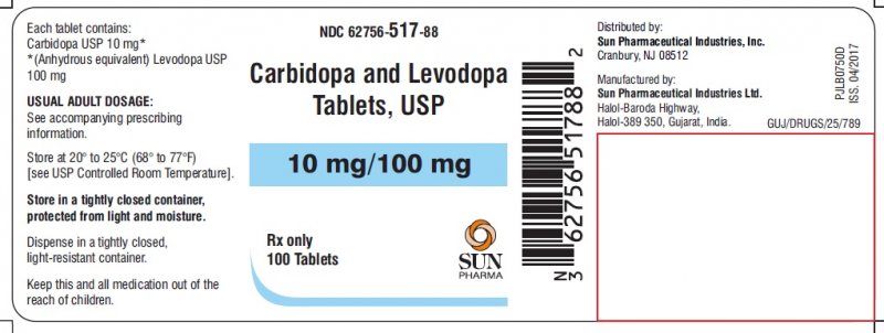 Rx Item-Carbidopa-Levodopa 10/100MG 100 Tab by Sun Pharma USA Gen Sinemet