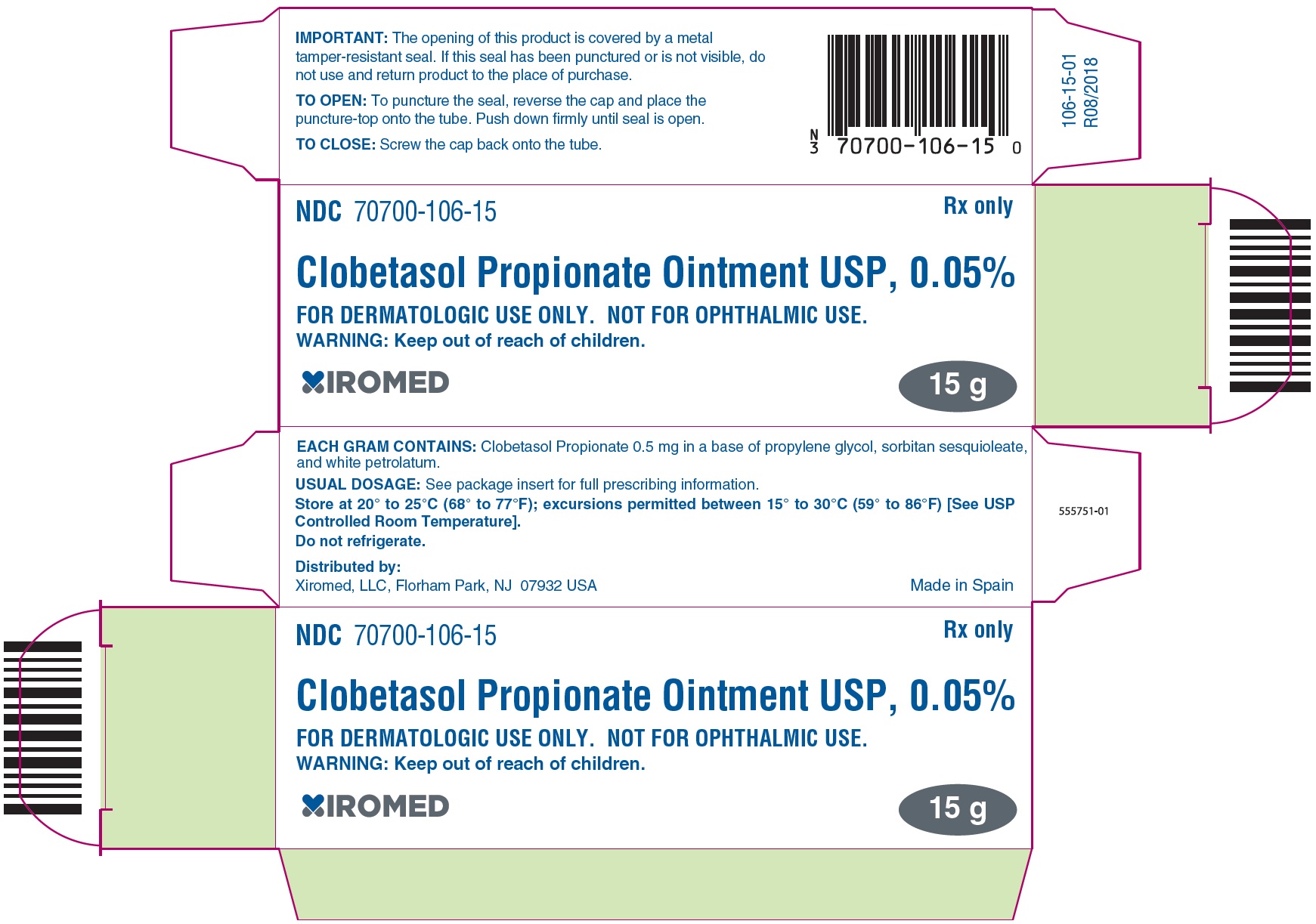 Rx Item-Clobetasol Propionate 0.05% 15 GM Ointment by Xiromed Gen Temovate