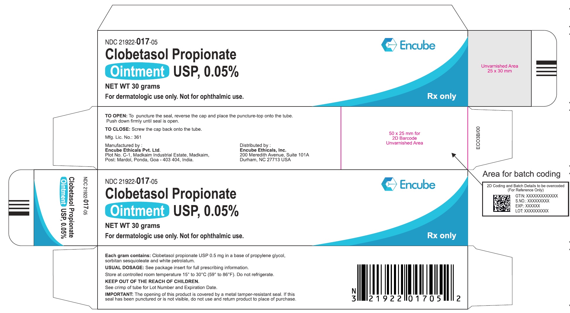 Rx Item-Clobetasol Propionate 0.05% 30 GM Oint by Encube Ethicals Gen Temovate
