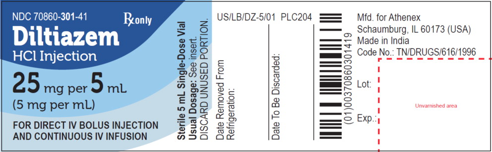 Rx Item-Diltiazem Hcl 25MG 10X5 ML Single Dose Vial -Keep Refrigerated - by Athenex Pharma USA 