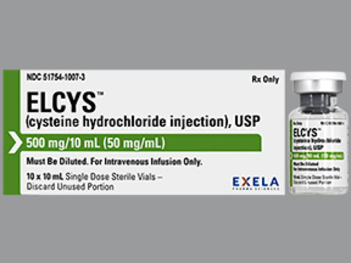 Rx Item-Elcys 500MG cysteine HCl 10X10 ML Single Dose Vial by Exela Pharma USA 