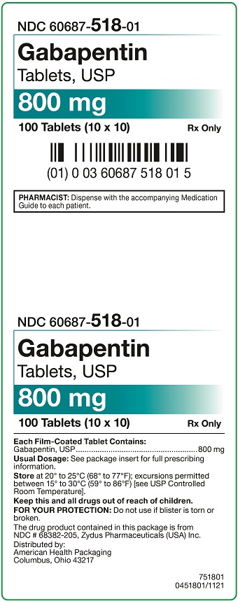 DEA Item-Gabapentin AHP 800MG 100 Tab by AHP USA GEN NEURONTIN UD