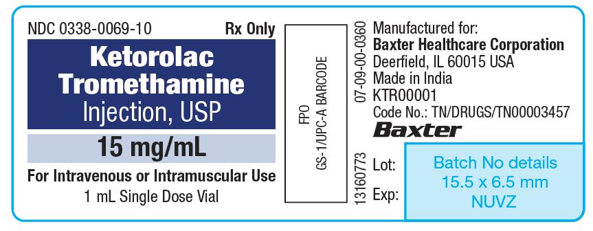 Rx Item-Ketorolac Tromethamine 15MG 10X1 ML Single Dose Vial by Baxter Pharma USA Gen Toradol