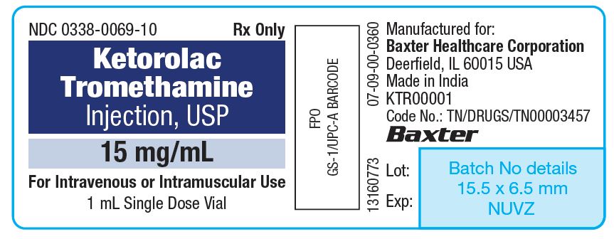 Rx Item-Ketorolac Tromethamine 15MG 10X1 ML Single Dose Vial by Baxter Pharma USA Gen Toradol
