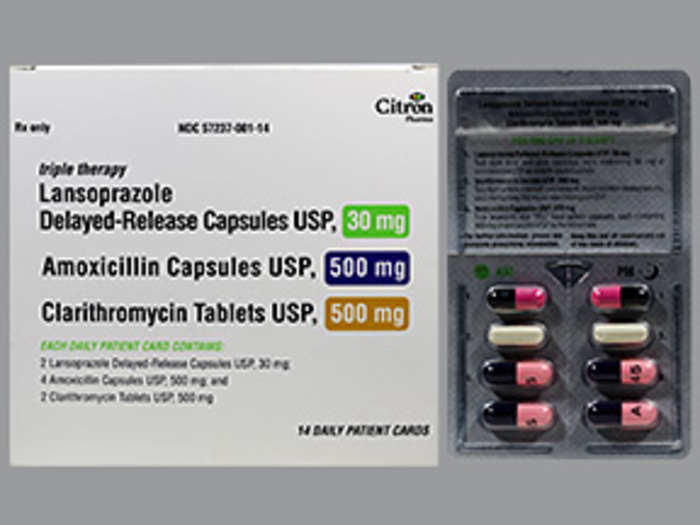 Rx Item-LANSOPRAZOLE, AMOXICILLIN AND CLARITHROMYCIN kit  30-500-500 112 Kit by Rising Pharma USA Citron Gen Prevpac