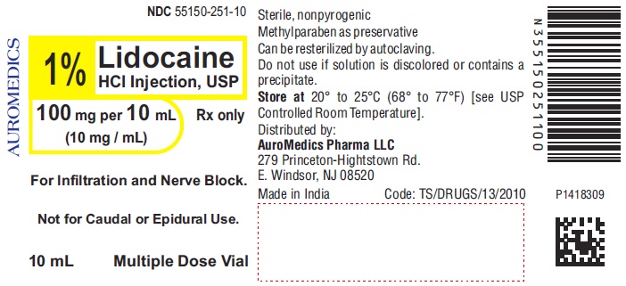 Rx Item-Lidocaine 1% 25X10 ML Multi Dose Vial -Cool Store- by Auromedics Pharma 
