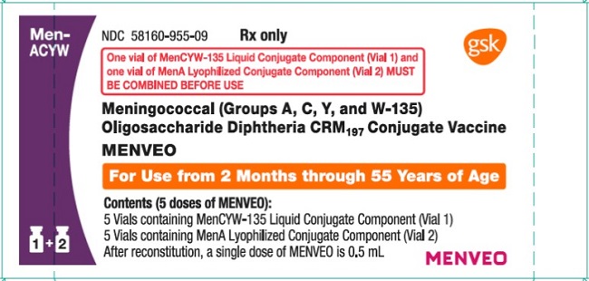 Rx Item-Menveo 5 Vial mening vac A,C,Y,W-135 dip/PF Vaccine by Glaxo