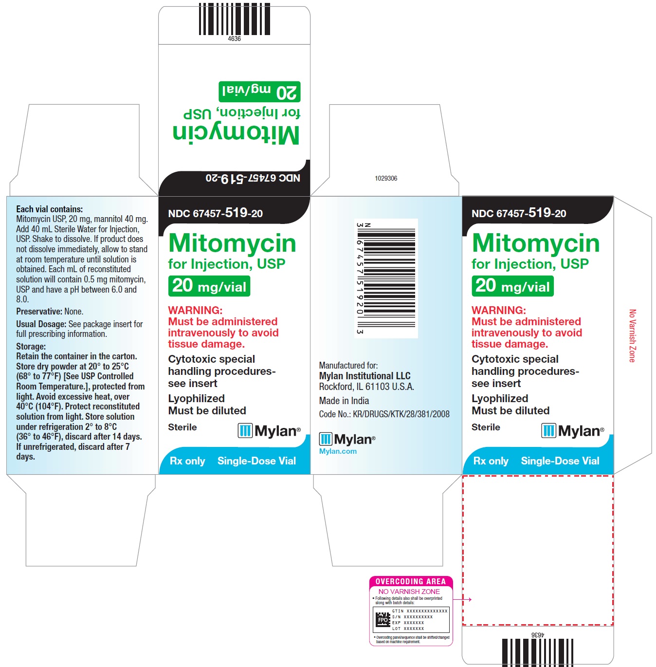 Rx Item-Mitomycin 20MG 1 Single Dose Vial by Mylan  USA  Gen Mutamycin
