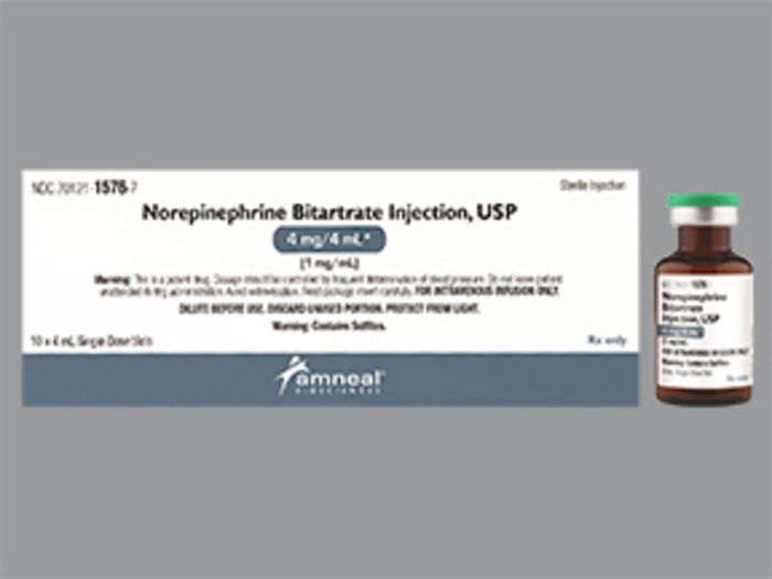 Rx Item-Norepinephrine 4MG 10X4 ML Single Dose Vial by Amneal Gen Levophed