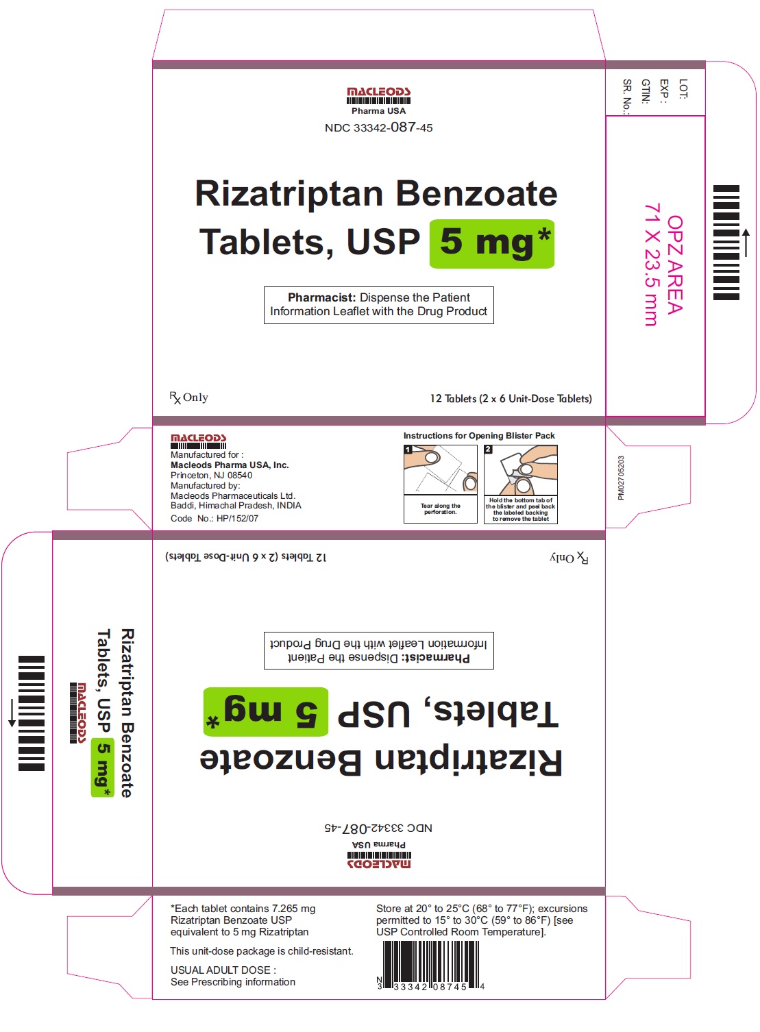 Rx Item-Rizatriptan 5MG 12 Tab by Macleods Pharma USA Gen Maxalt