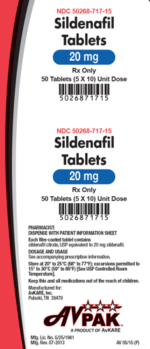 Rx Item-Sildenafil 20MG 5X10 Tab by Avkare Pharma USA UD Gen Revatio