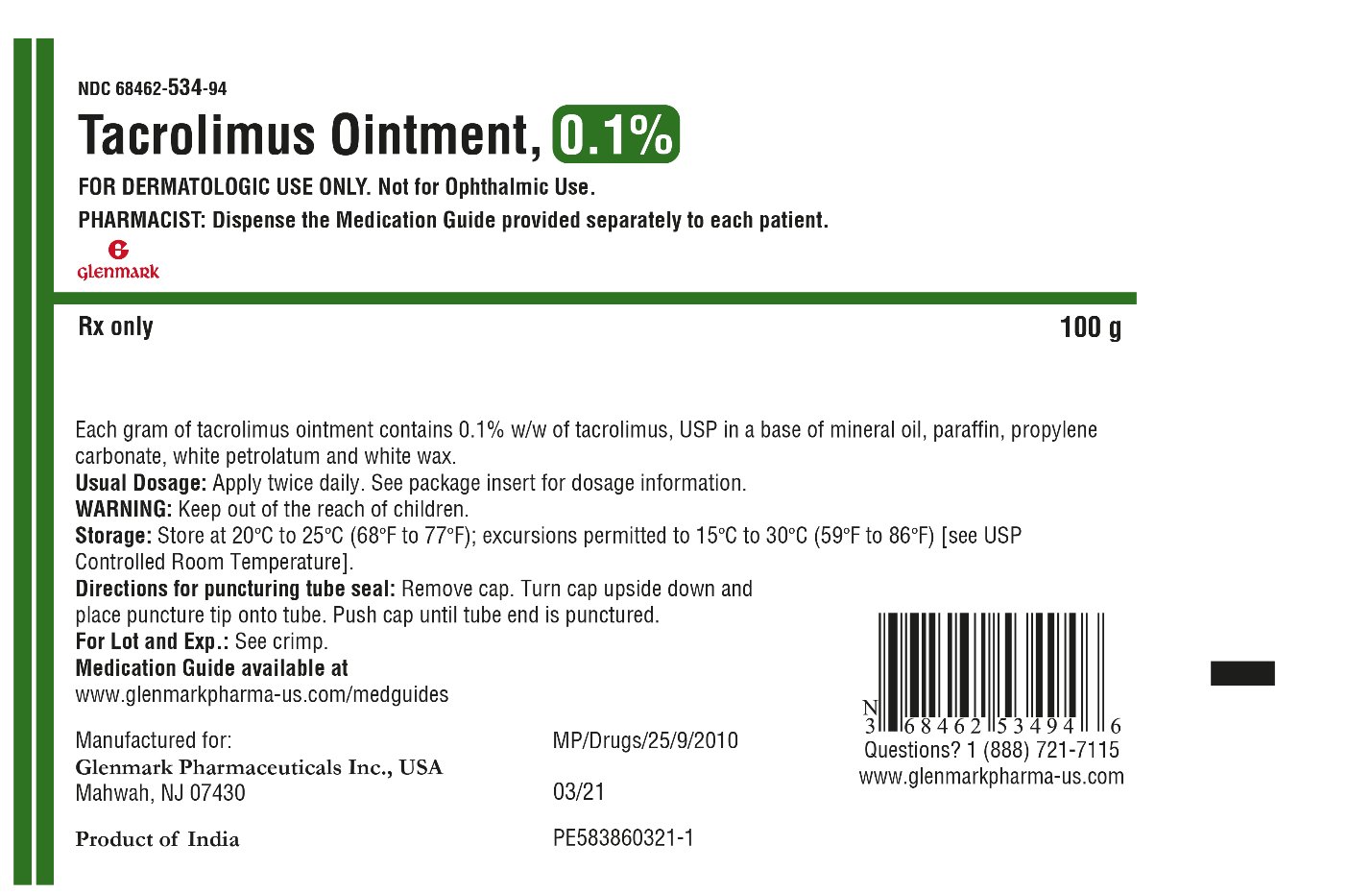 '.Rx Item-Tacrolimus 0.1% 100 GM.'