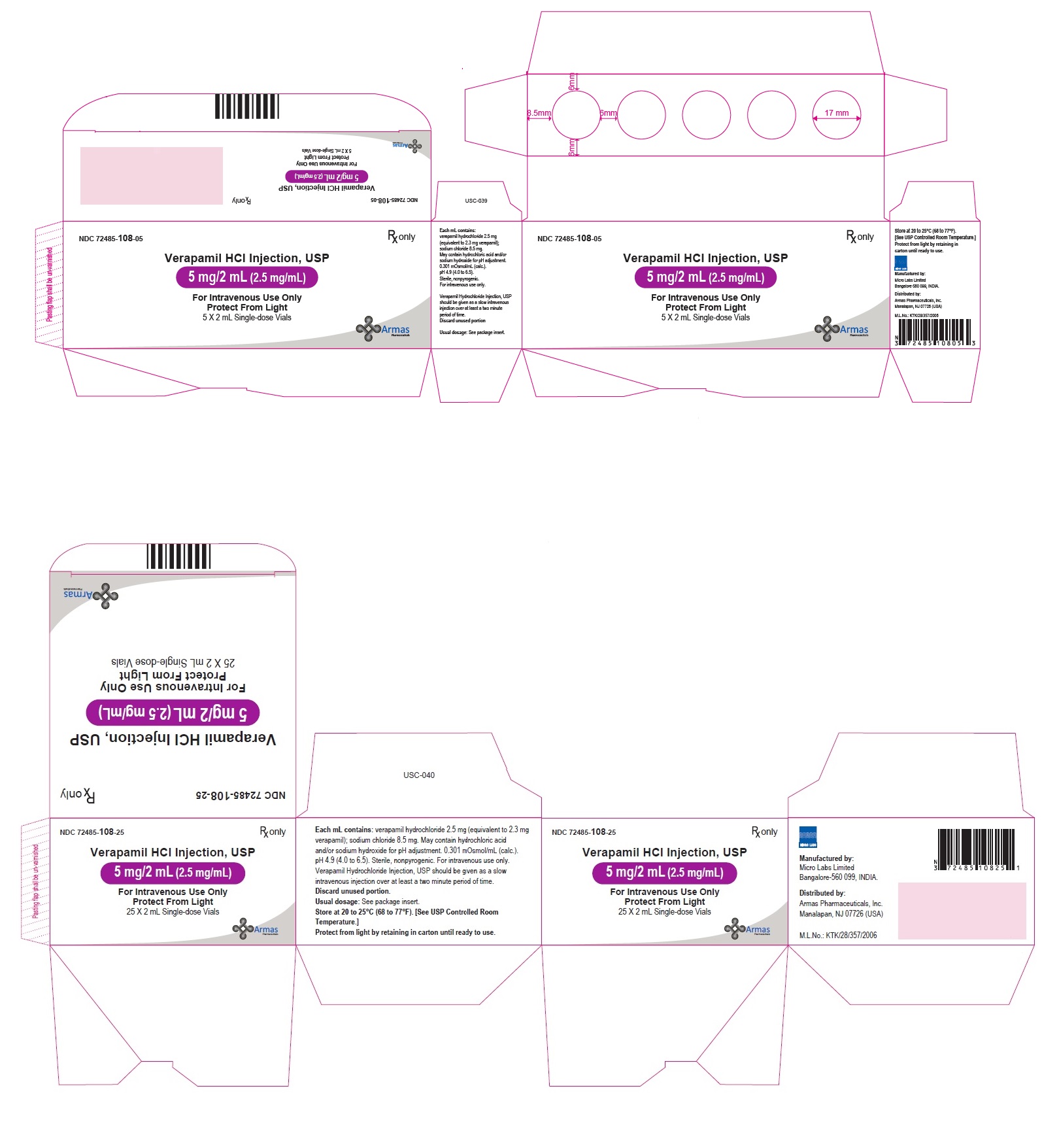 Rx Item-Verapamil Hcl 5MG 25X2 ML Single Dose Vial by Armas Pharma USA 