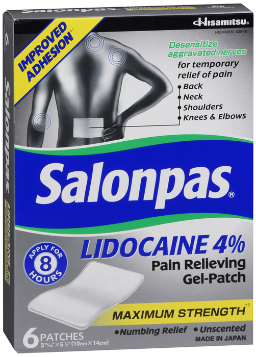 Pack of 12-Salonpas Lidocaine Pain Relieving Gel Patch 4% - 6 Patches 