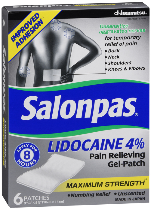 Salonpas Lidocaine Pain Relieving Gel Patch 4% - 6 Patches By Emerson EXP 02-25