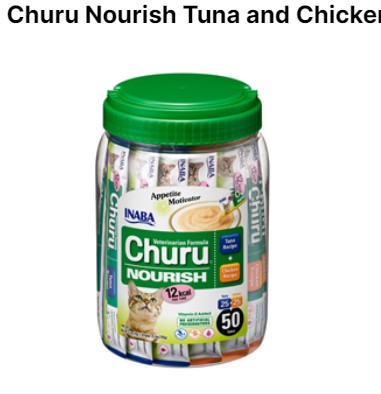 Churu Nourish Tuna and Chicken 0.5oz Jar of 50 Tubes By Inaba Foods USA