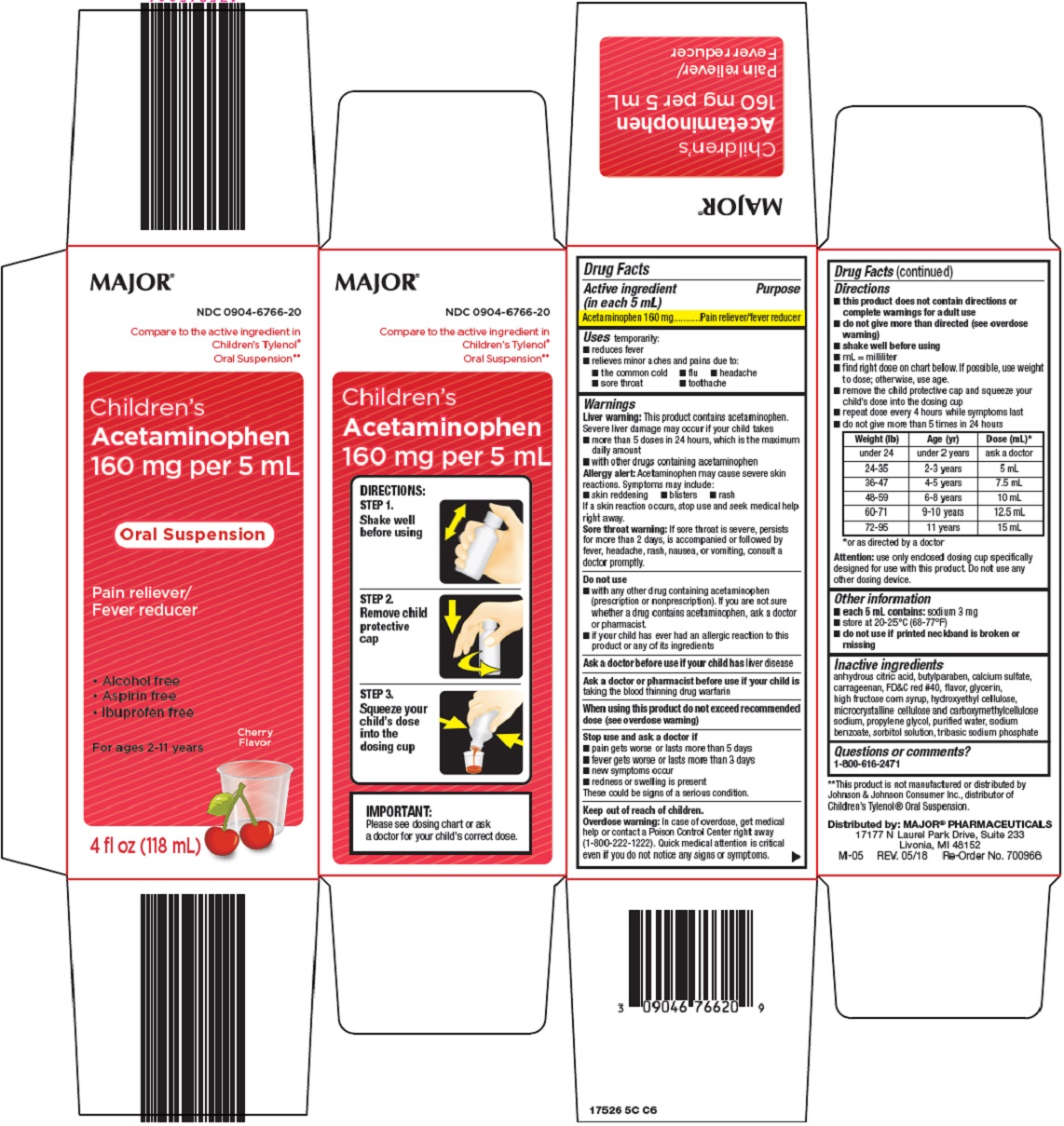 Acetaminophen Suspension 160 mg 5 ml 118 ml By Major Gen Tylenol