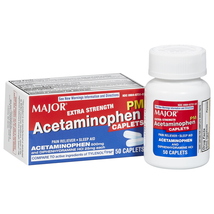 Acetaminophen-Diphenhydramine Caplet 500-25 mg 50 By Major Pharma USA 