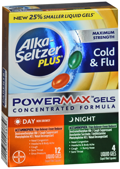 Alka-Seltzer Plus Powermax Gels Day/Night Liqui-Gels 16 By Bayer Corp/Consumer Health USA 