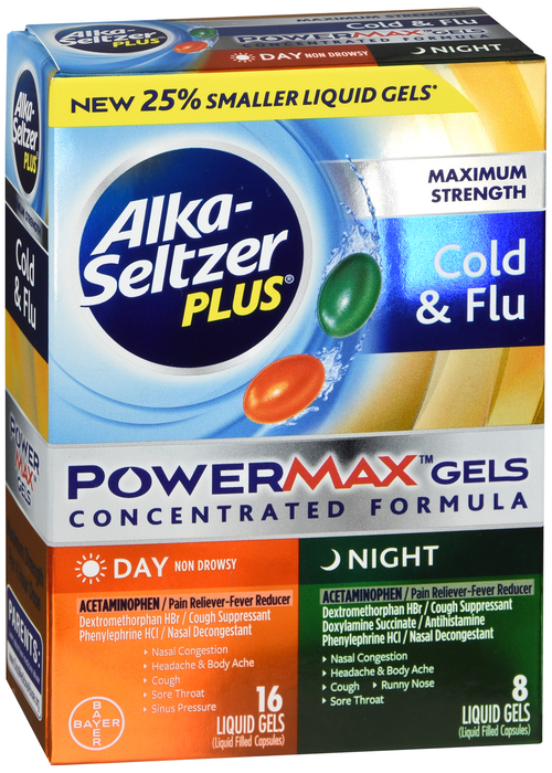 Pack of 12-Alka-Seltzer Plus Pwr Gels Day/Nit Liqui-Gels 24 By Bayer Corp/Consumer Health USA 