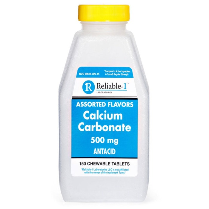 Case of 24-Calcium Carbonate 500 mg Chewable Tab 500 mg 150 By Reliable 1 Labora