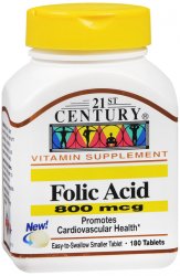 Case of 24-Folic Acid 800Mcg Tab 180Ct Tab 800Mcg 180 By 21st Century USA 