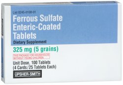 Case of 48-Ferrous Sulfate 325 mg Red Tab 100 By Upsher-Smith Labs USA 